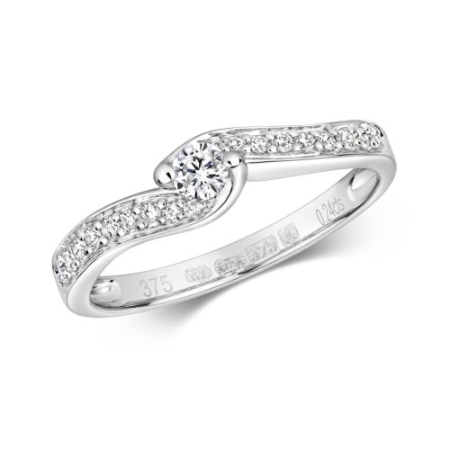 Diamond Solitaire Twist Ring In 9ct White Gold 