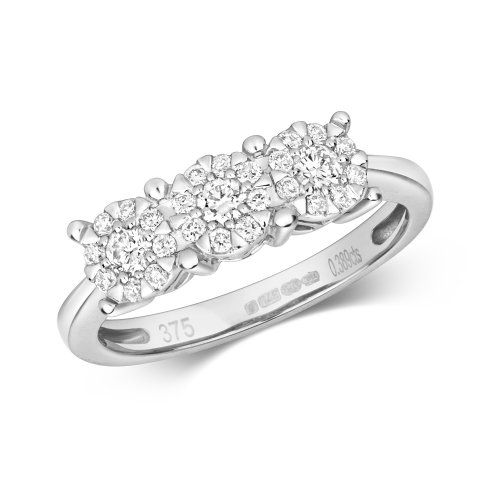 Diamond Brilliant Set Trilogy Ring In 9ct White Gold 
