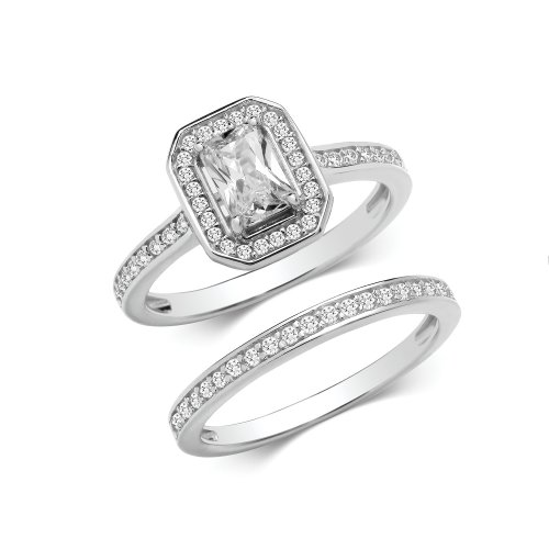 Silver Bridal Cz Set Band & Ring 