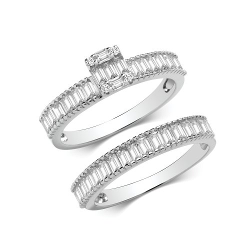 Silver Bridal Cz Set Band & Ring 