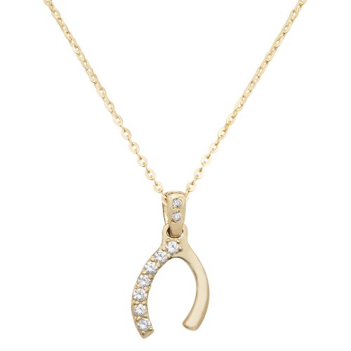 9ct Gold Half Cz Set Wishbone Necklet 