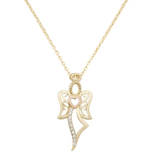 9ct Gold Cz 2 Tone Angel Necklet 