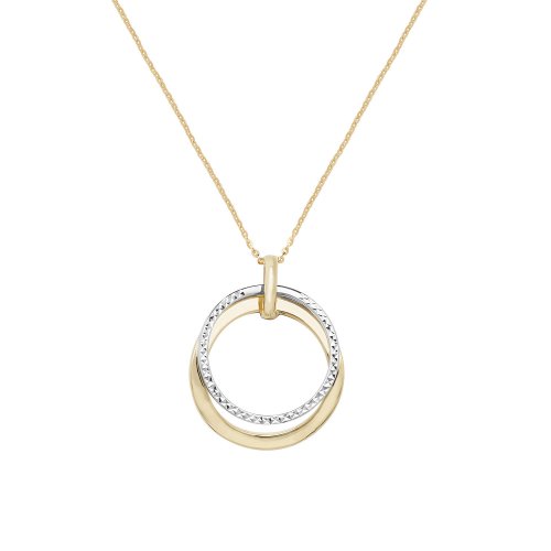 9ct Gold Diamond Cut And Plain Double Circle Necklet 
