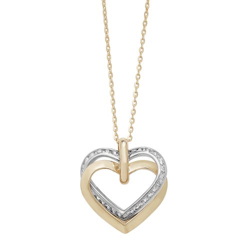 9ct Gold Cz 2 Tone Entwined Heart Necklet 