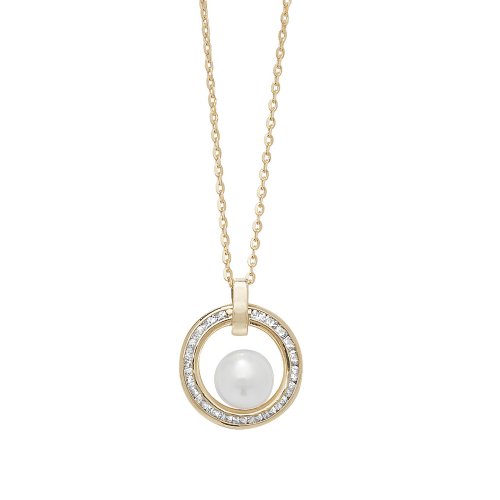 9ct Gold Cz Circle With Pearl Necklet 