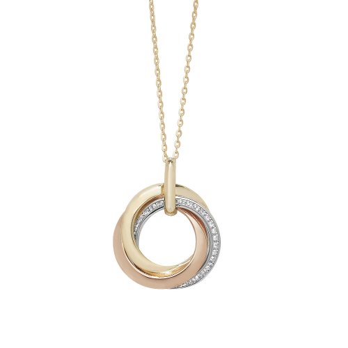 9ct Gold Tricolour Cz Entewined Circles Necklet 