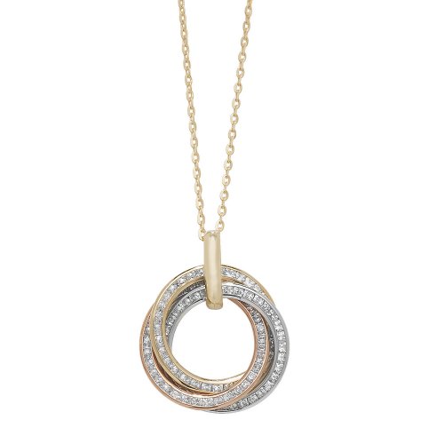 9ct Gold Tricolour Cz Entewined Circles Necklet 