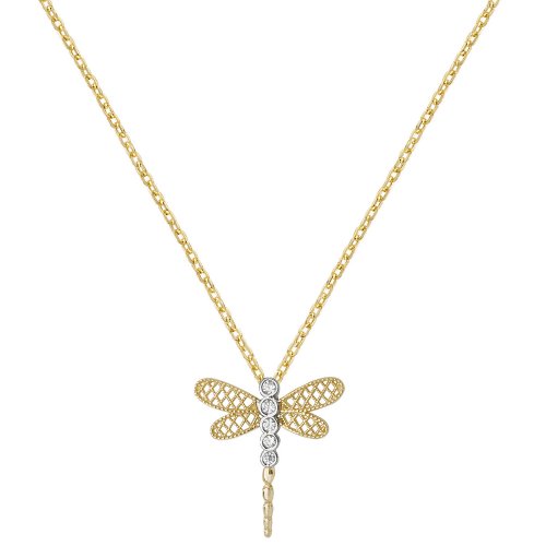 9ct Gold Cz 2 Tone Dragonfly Necklet 