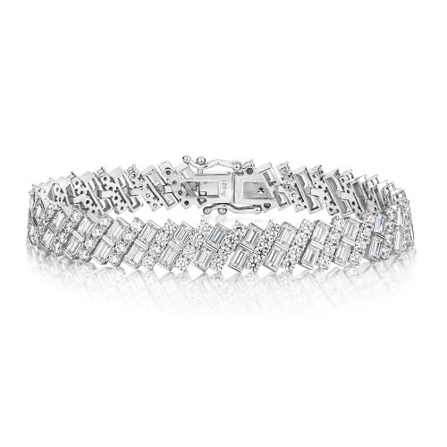 Round And Baguette Linear Bracelet LBG0015