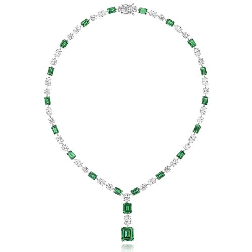 Green Emerald Cut-oval-round Claw Set Knife Wire Necklet LNG0010E