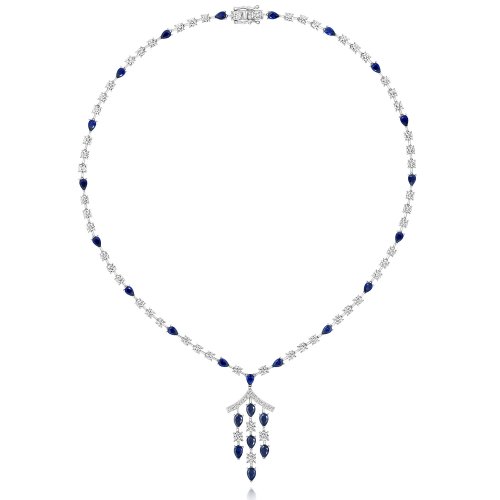 Blue Pear Shape And White Round Oriental Inspired Necklet LNG0011S