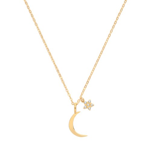 9ct Gold Moon And Cz Star Necklet 