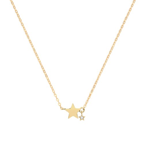 9ct Gold Star With Dangling Cz Mini Star Necklet 