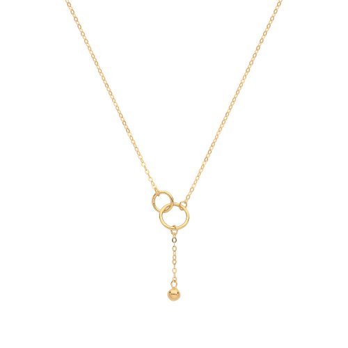 9ct Gold Double Circle With Drop Chain Necklet 