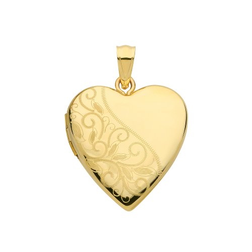 9ct Gold Leaf Engraved Heart Locket 