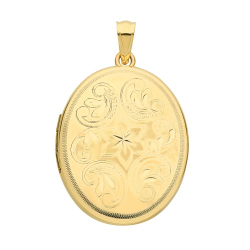 9ct Gold Engraved Oval Locket 