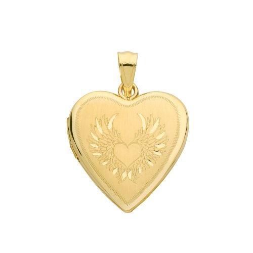 9ct Gold Wings Engraved Heart Locket 