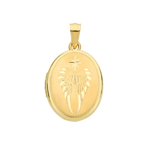 9ct Gold Wings Engraved Oval Locket 