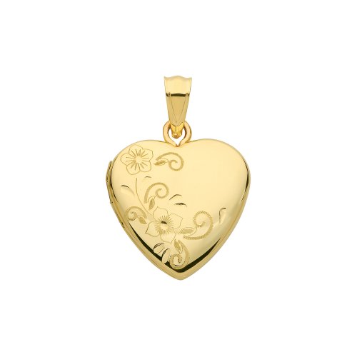 9ct Gold Flower Engraved Heart Locket 