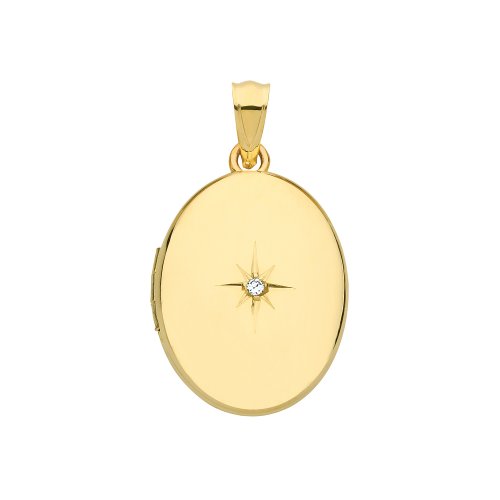 9ct Gold Oval Diamond Set Locket 