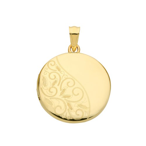 9ct Gold Leaf Engraved Round Locket 