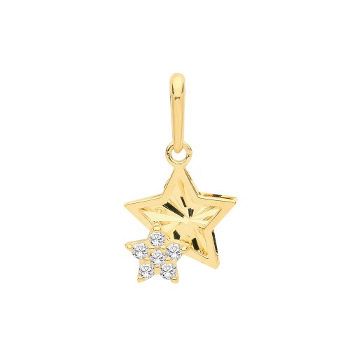 9ct Gold Cz Double Star Charm 