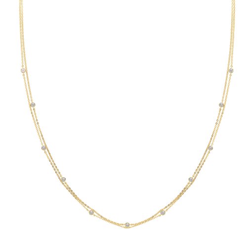 9ct Gold Cz Stone Set Double Chain Necklet 