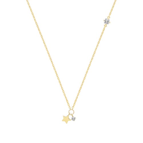 9ct Gold Star And Cz Charm Necklet 