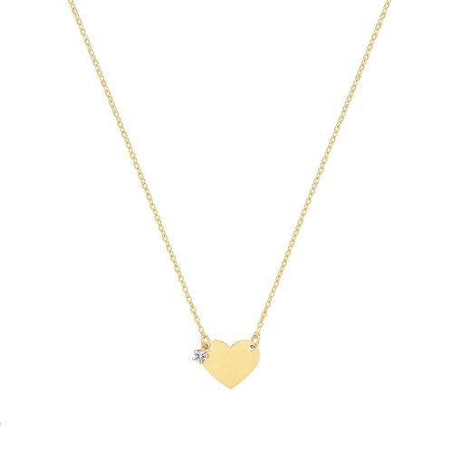 9ct Gold Plain Heart With Single Cz Necklet 