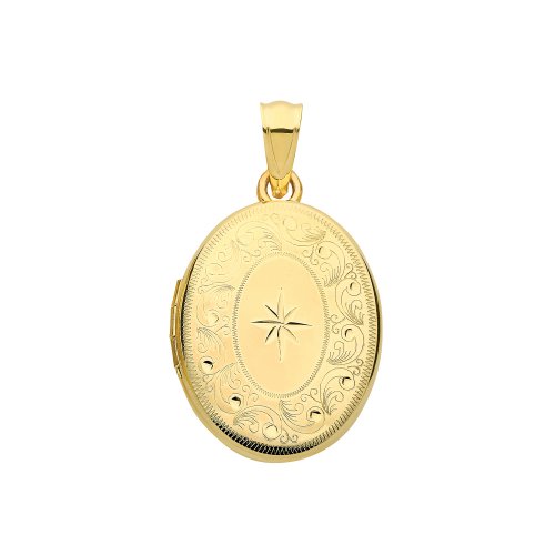 9ct Gold Engraved Oval Locket 