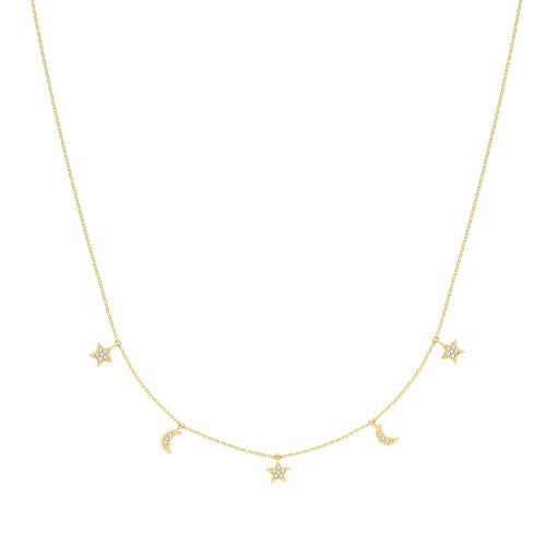9ct Gold Hanging Moon And Star Necklet 