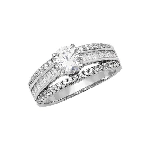 Silver Solitaire Triple Row Cz Ring 