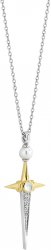 Silver and Gold Plated Pearl and Cubic Zirconia Cross Necklace 34034YP