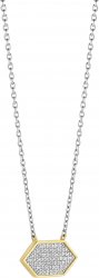 Silver and Gold Plated Pave Set Cubic Zirconia Hexagon Necklace 34040ZY